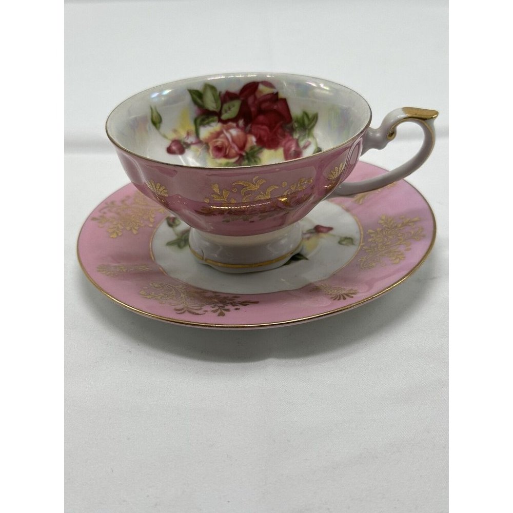pearlesence pink and white very fine bone china gold trim royal Halsey. Roses